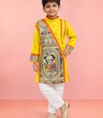 Boys yellow cotton embroidered kurta pyjama set