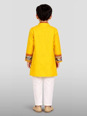 Boys yellow cotton embroidered kurta pyjama set 4