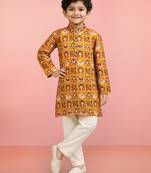 Boys yellow rayon patola printed kurta pyjama set