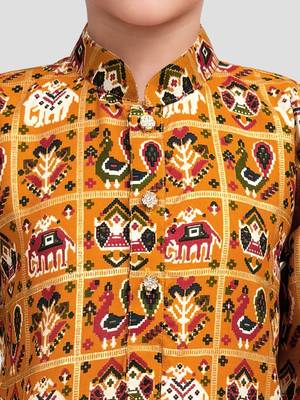 Boys yellow rayon patola printed kurta pyjama set 2