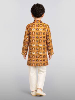 Boys yellow rayon patola printed kurta pyjama set 4