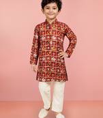 Boys red rayon patola printed kurta pyjama set