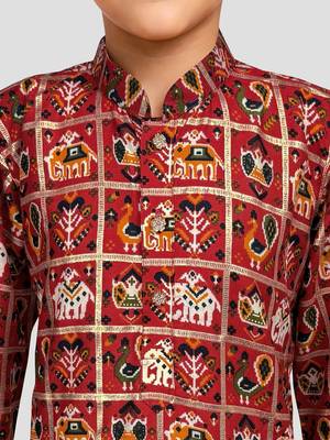 Boys red rayon patola printed kurta pyjama set 2