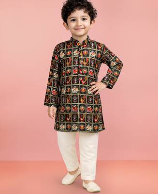 Boys blue rayon patola printed kurta pyjama set 1