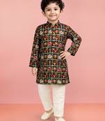 Boys blue rayon patola printed kurta pyjama set