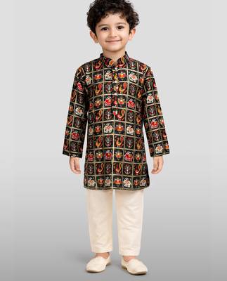Boys blue rayon patola printed kurta pyjama set 3