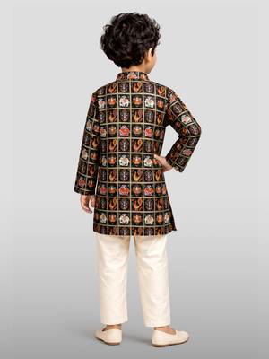 Boys blue rayon patola printed kurta pyjama set 4