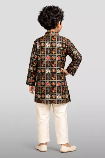 Boys blue rayon patola printed kurta pyjama set
