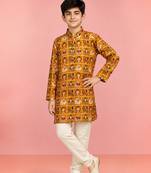 Boys yellow rayon patola printed kurta pyjama set
