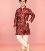 Boys red rayon patola printed kurta pyjama set