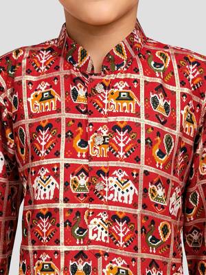 Boys red rayon patola printed kurta pyjama set 2