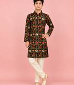 Boys blue rayon patola printed kurta pyjama set