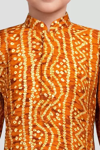 Boys mustard cotton bandhani kurta patiala set