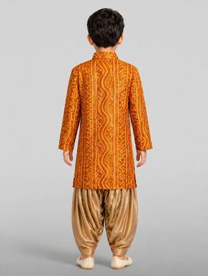 Boys mustard cotton bandhani kurta patiala set 3