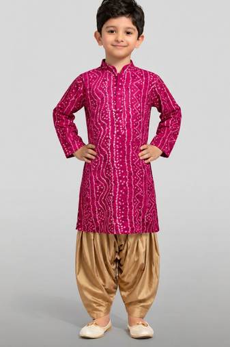 Boys falsa cotton bandhani kurta patiala set