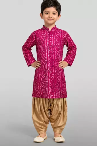 Boys falsa cotton bandhani kurta patiala set