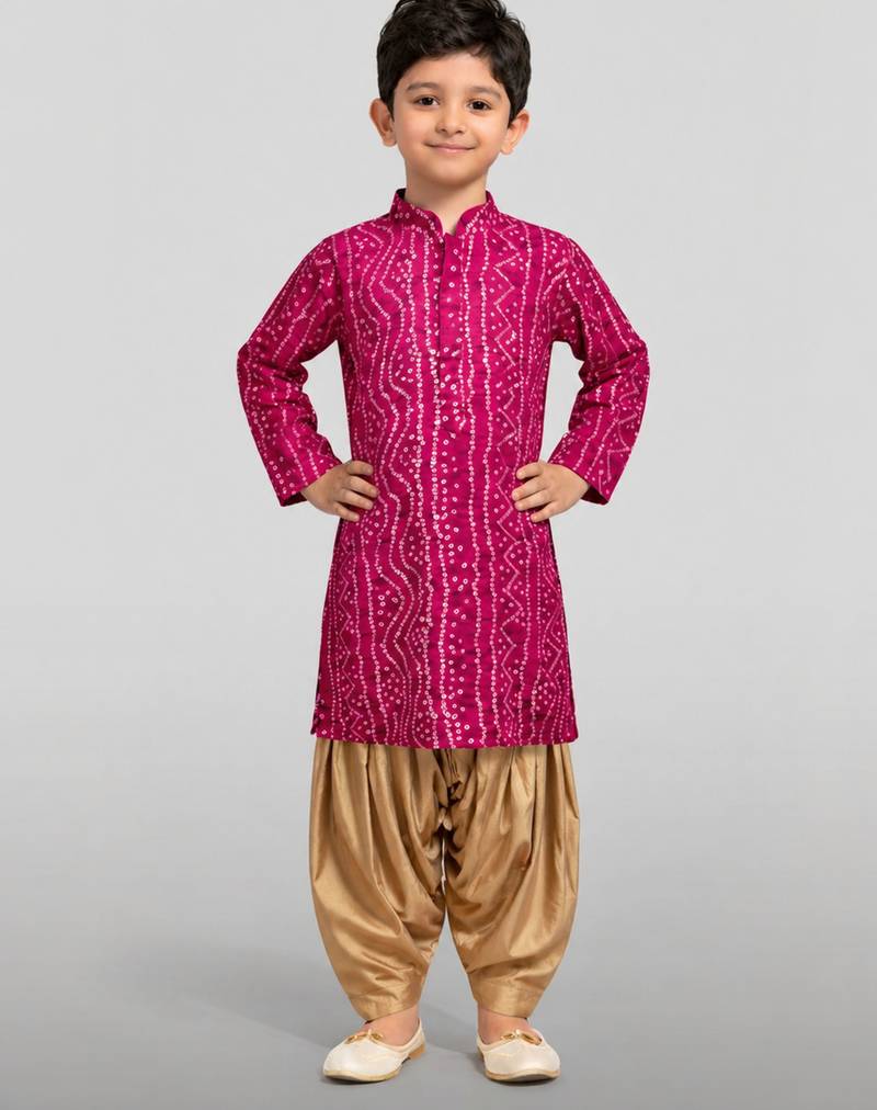 Boys falsa cotton bandhani kurta patiala set