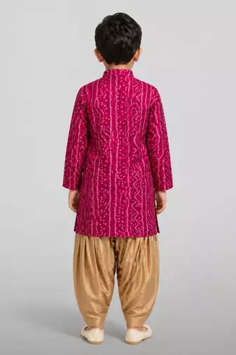 Boys falsa cotton bandhani kurta patiala set