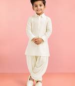 Boys cream viscose silk kurta patiala set | solid mandarin collar | eid casual ethnic wear