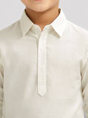 Boys cream viscose silk kurta patiala set | solid mandarin collar | eid casual ethnic wear 2