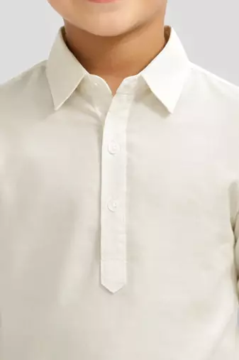 Boys cream viscose silk kurta patiala set | solid mandarin collar | eid casual ethnic wear