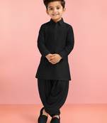 Boys black viscose silk kurta patiala set
