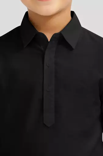 Boys black viscose silk kurta patiala set