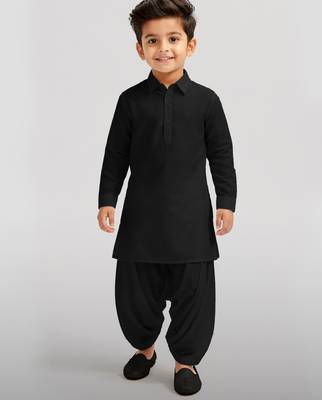 Boys black viscose silk kurta patiala set 3