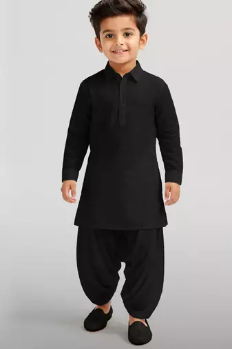 Boys black viscose silk kurta patiala set