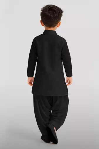 Boys black viscose silk kurta patiala set