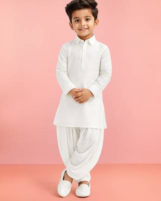 Boys white viscose silk kurta patiala set 2