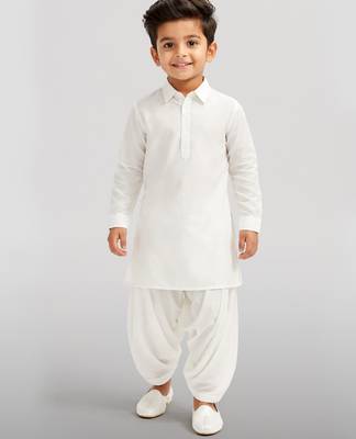 Boys white viscose silk kurta patiala set 1