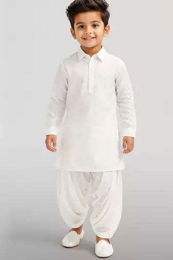 Boys white viscose silk kurta patiala set