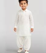 Boys white viscose silk kurta patiala set