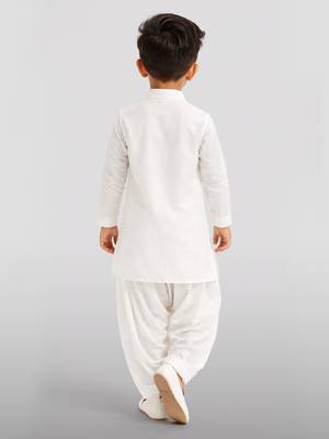 Boys white viscose silk kurta patiala set 4