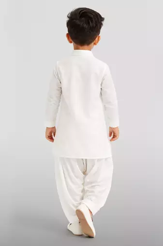 Boys white viscose silk kurta patiala set