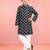 Boys black cotton kurta pyjama set with floral thread embroidery