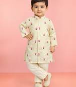 Baby boys yellow pure cotton embroidered kurta pyjama set