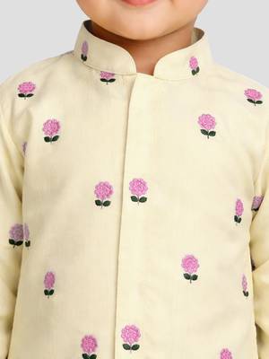Baby boys yellow pure cotton embroidered kurta pyjama set 2