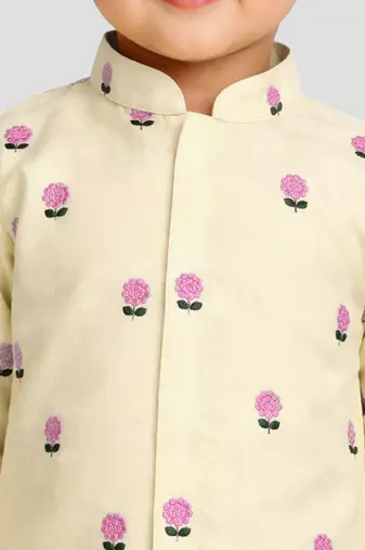 Baby boys yellow pure cotton embroidered kurta pyjama set