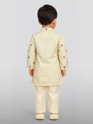 Baby boys yellow pure cotton embroidered kurta pyjama set 4