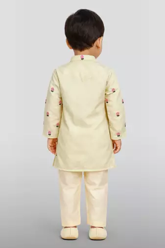 Baby boys yellow pure cotton embroidered kurta pyjama set