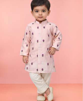 Baby boys pink pure cotton embroidered kurta pyjama set 1