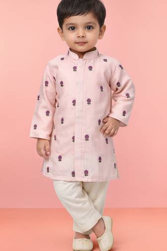 Baby boys pink pure cotton embroidered kurta pyjama set