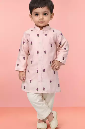 Baby boys pink pure cotton embroidered kurta pyjama set