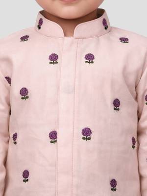Baby boys pink pure cotton embroidered kurta pyjama set 2