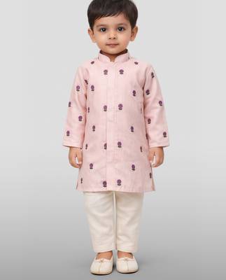 Baby boys pink pure cotton embroidered kurta pyjama set 3