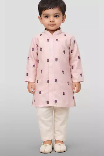 Baby boys pink pure cotton embroidered kurta pyjama set