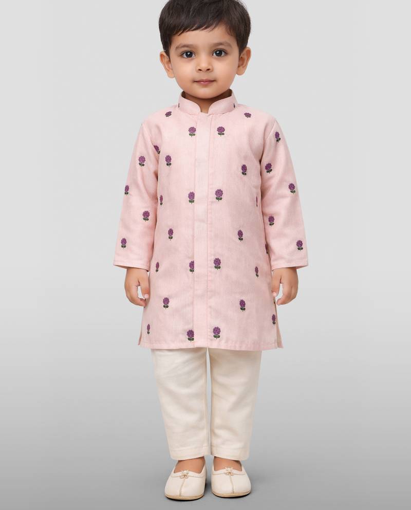 Baby boys pink pure cotton embroidered kurta pyjama set