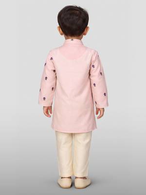 Baby boys pink pure cotton embroidered kurta pyjama set 4